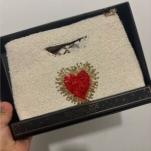 Rachel Zoe Beaded Clutch with Red and Gold Heart